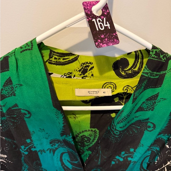 💋 Etro Stylish Black and Green Patterned Blouse 164 - Picture 6 of 6